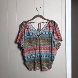 Patterned Crop Top with Cutout Sleeves